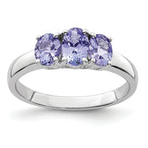 Sterling Silver Rhodium 3-Stone Tanzanite Ring